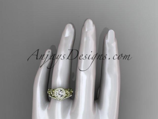 14kt yellow gold diamond floral wedding ring, engagement set with a "Forever One" Moissanite center stone ADLR131S - AnjaysDesigns
