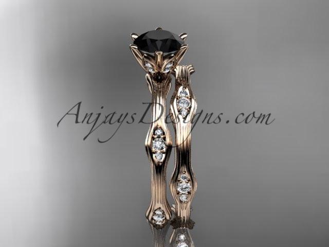 14kt rose gold diamond wedding ring, engagement ring, engagement set with a Black Diamond center stone ADLR132S - AnjaysDesigns