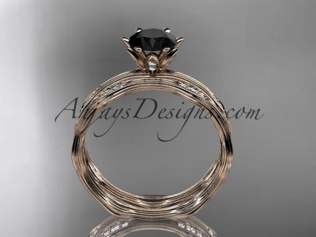 14kt rose gold diamond wedding ring, engagement ring, engagement set with a Black Diamond center stone ADLR132S - AnjaysDesigns