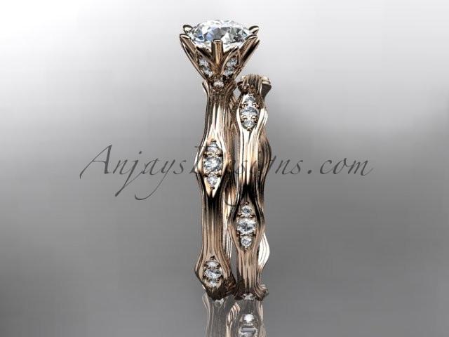 14k rose gold diamond leaf and vine wedding ring, engagement ring, engagement set ADLR132S - AnjaysDesigns, Engagement Sets - Jewelry, Anjays Designs - AnjaysDesigns, AnjaysDesigns - AnjaysDesigns.co, 