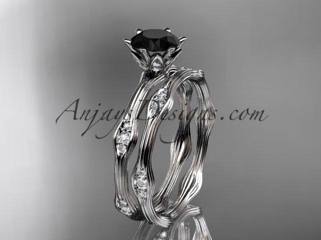 platinum diamond wedding ring, engagement ring, engagement set with a Black Diamond center stone ADLR132S - AnjaysDesigns