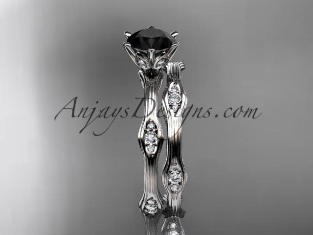 platinum diamond wedding ring, engagement ring, engagement set with a Black Diamond center stone ADLR132S - AnjaysDesigns