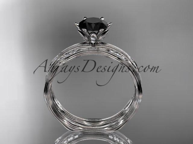 platinum diamond wedding ring, engagement ring, engagement set with a Black Diamond center stone ADLR132S - AnjaysDesigns