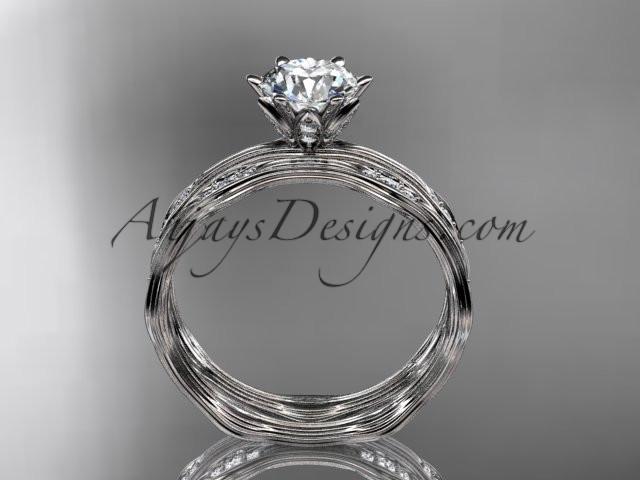 Platinum diamond leaf and vine wedding ring, engagement ring, engagement set ADLR132S - AnjaysDesigns