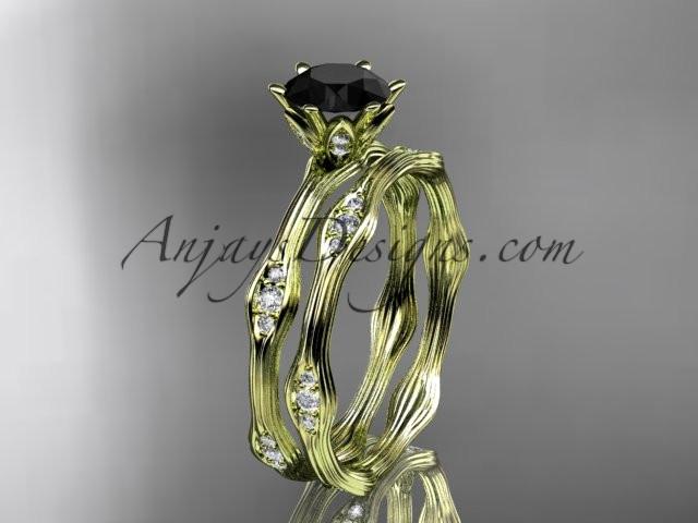 14kt yellow gold diamond wedding ring, engagement ring, engagement set with a Black Diamond center stone ADLR132S - AnjaysDesigns