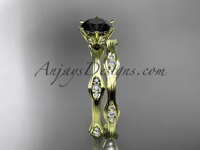 14kt yellow gold diamond wedding ring, engagement ring, engagement set with a Black Diamond center stone ADLR132S - AnjaysDesigns