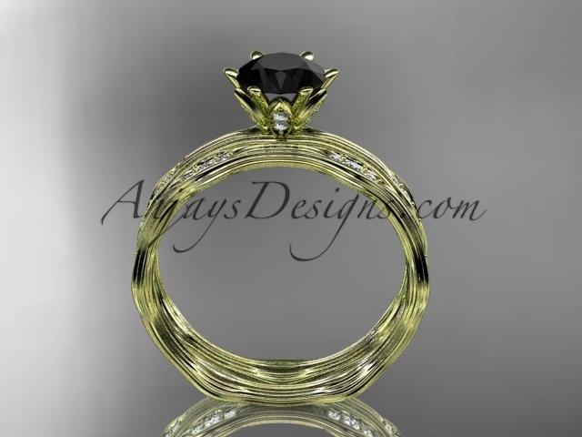 14kt yellow gold diamond wedding ring, engagement ring, engagement set with a Black Diamond center stone ADLR132S - AnjaysDesigns