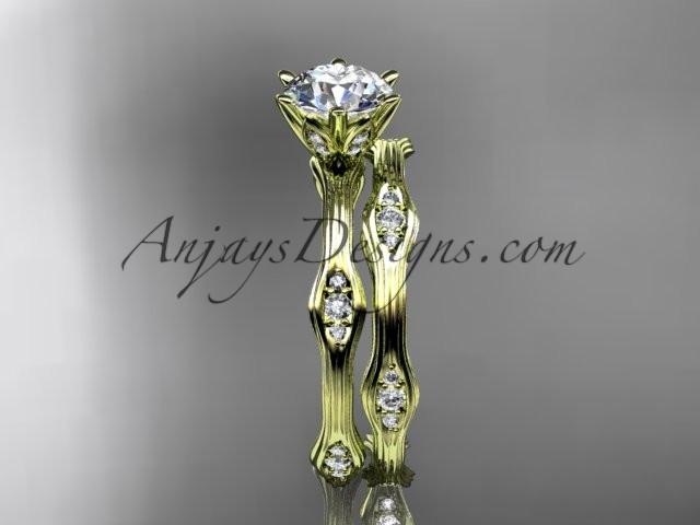 14kt yellow gold diamond wedding ring, engagement ring, engagement set with a "Forever One" Moissanite center stone ADLR132S - AnjaysDesigns