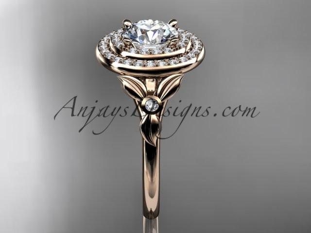14kt rose gold diamond floral wedding ring, engagement ring with a "Forever One" Moissanite center stone ADLR133 - AnjaysDesigns