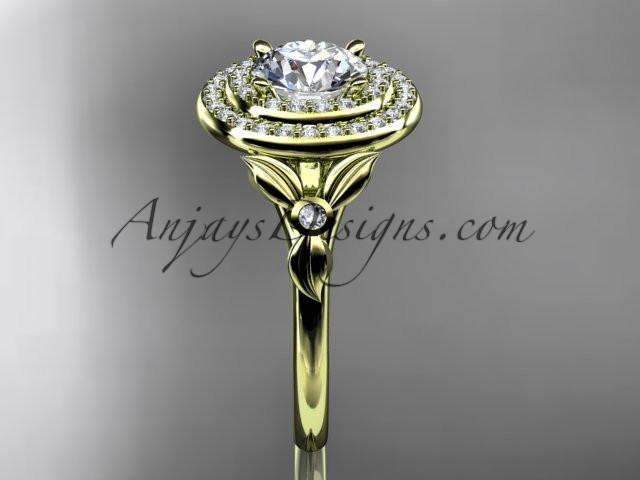 14kt yellow gold diamond floral wedding ring, engagement ring with a "Forever One" Moissanite center stone ADLR133 - AnjaysDesigns