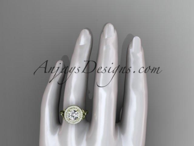 14kt yellow gold diamond floral wedding ring, engagement ring with a "Forever One" Moissanite center stone ADLR133 - AnjaysDesigns