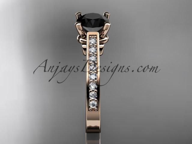 14kt rose gold diamond unique engagement ring, wedding ring with a Black Diamond center stone ADER134 - AnjaysDesigns