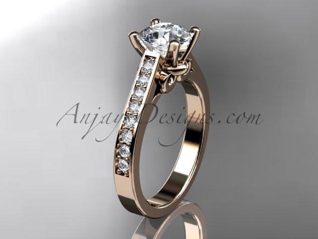14kt rose gold diamond unique engagement ring, wedding ring with a "Forever One" Moissanite center stone ADER134 - AnjaysDesigns
