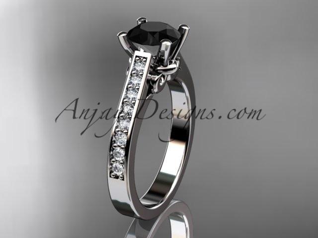 platinum diamond unique engagement ring, wedding ring with a Black Diamond center stone ADER134 - AnjaysDesigns