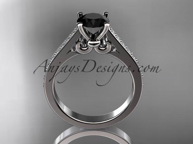 platinum diamond unique engagement ring, wedding ring with a Black Diamond center stone ADER134 - AnjaysDesigns