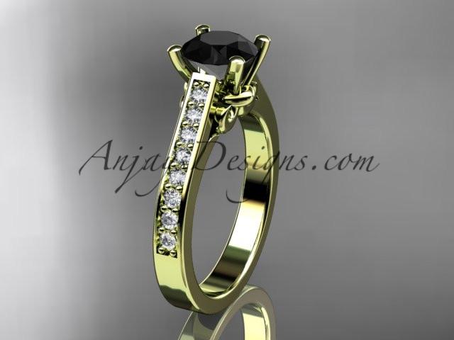 14kt yellow gold diamond unique engagement ring, wedding ring with a Black Diamond center stone ADER134 - AnjaysDesigns