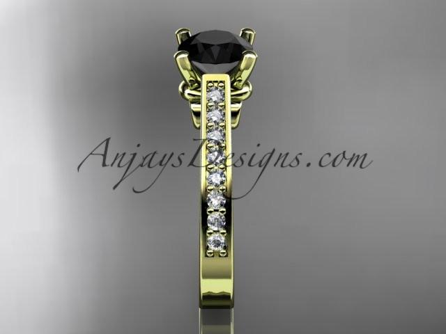 14kt yellow gold diamond unique engagement ring, wedding ring with a Black Diamond center stone ADER134 - AnjaysDesigns