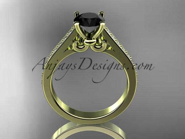 14kt yellow gold diamond unique engagement ring, wedding ring with a Black Diamond center stone ADER134 - AnjaysDesigns