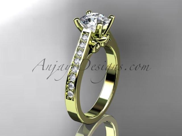 14kt yellow gold diamond unique engagement ring, wedding ring with a "Forever One" Moissanite center stone ADER134 - AnjaysDesigns