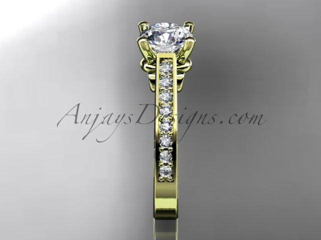 14kt yellow gold diamond unique engagement ring, wedding ring with a "Forever One" Moissanite center stone ADER134 - AnjaysDesigns