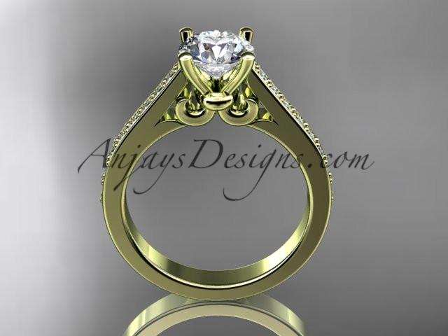14kt yellow gold diamond unique engagement ring, wedding ring with a "Forever One" Moissanite center stone ADER134 - AnjaysDesigns