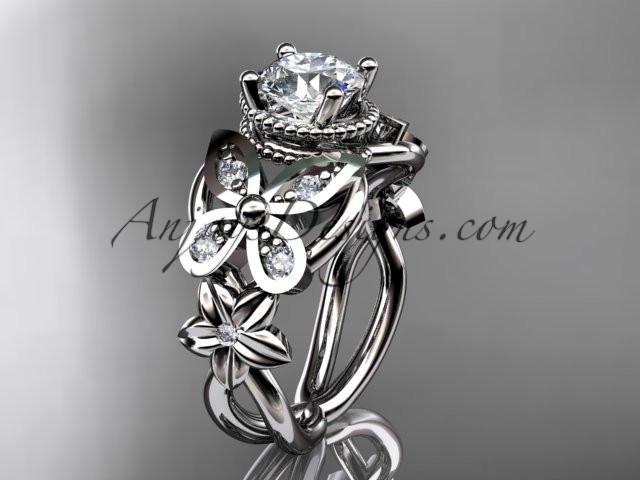 14kt white gold diamond floral, butterfly wedding ring, engagement ring, wedding band ADLR136 - AnjaysDesigns