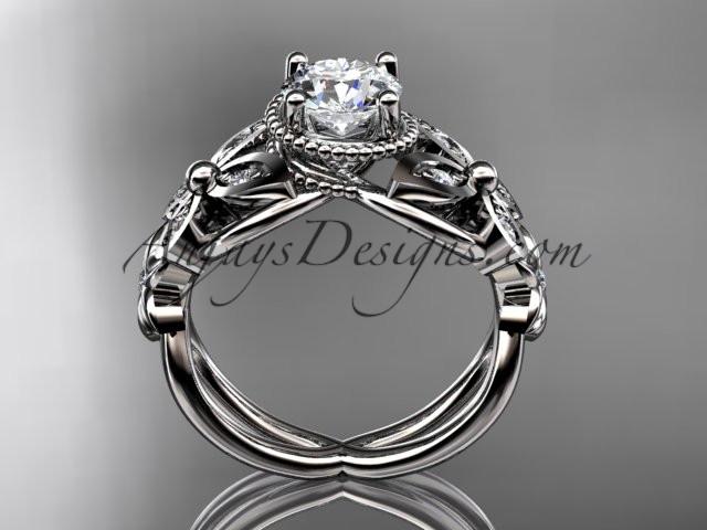 Platinum diamond floral, butterfly wedding ring, engagement ring with a "Forever One" Moissanite center stone ADLR136 - AnjaysDesigns