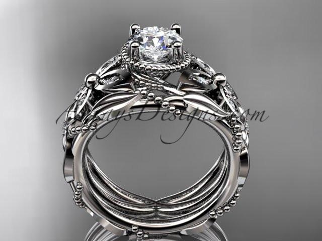 Platinum diamond floral, butterfly wedding ring, engagement set with a "Forever One" Moissanite center stone ADLR136S - AnjaysDesigns