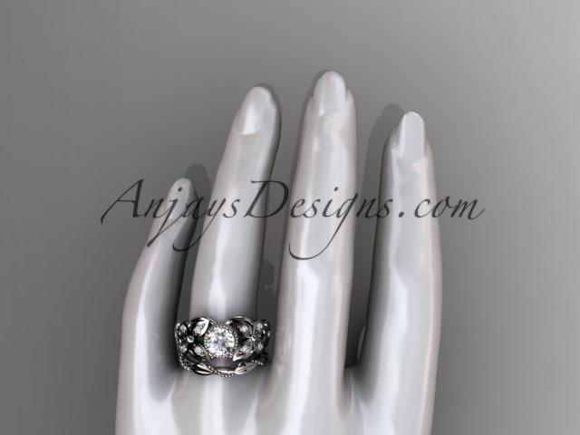 Platinum diamond floral, butterfly wedding ring, engagement set with a "Forever One" Moissanite center stone ADLR136S - AnjaysDesigns