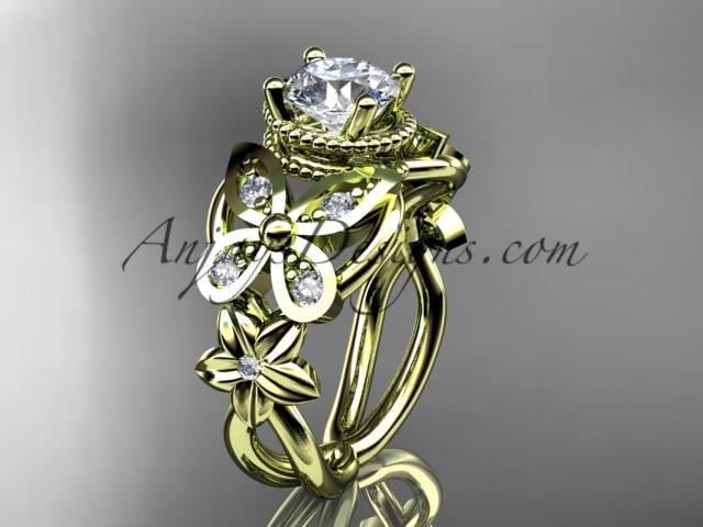 14kt yellow gold diamond floral, butterfly wedding ring, engagement ring, wedding band ADLR136 - AnjaysDesigns