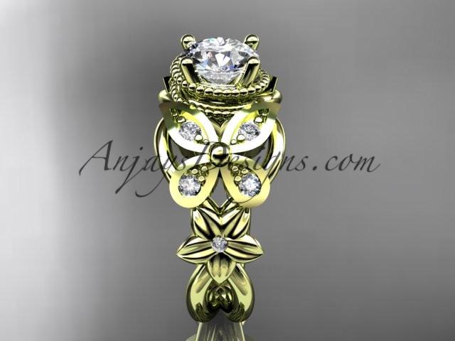 14kt yellow gold diamond floral, butterfly wedding ring, engagement ring, wedding band ADLR136 - AnjaysDesigns