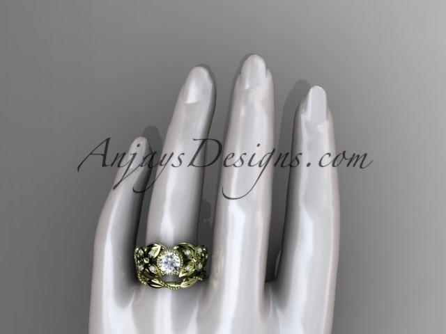 14kt yellow gold diamond floral, butterfly wedding ring, engagement set with a "Forever One" Moissanite center stone ADLR136S - AnjaysDesigns