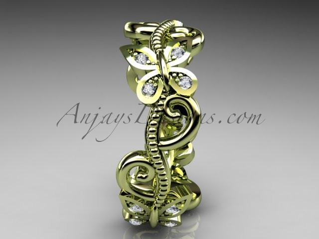 14kt yellow gold diamond floral butterfly wedding ring, engagement ring, wedding band ADLR138 - AnjaysDesigns