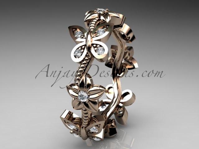 14kt rose gold diamond floral butterfly wedding ring, engagement ring, wedding band ADLR139 - AnjaysDesigns