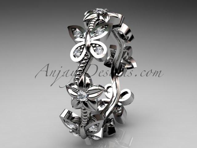 platinum diamond floral butterfly wedding ring, engagement ring, wedding band ADLR139 - AnjaysDesigns