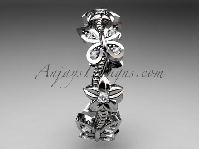platinum diamond floral butterfly wedding ring, engagement ring, wedding band ADLR139 - AnjaysDesigns