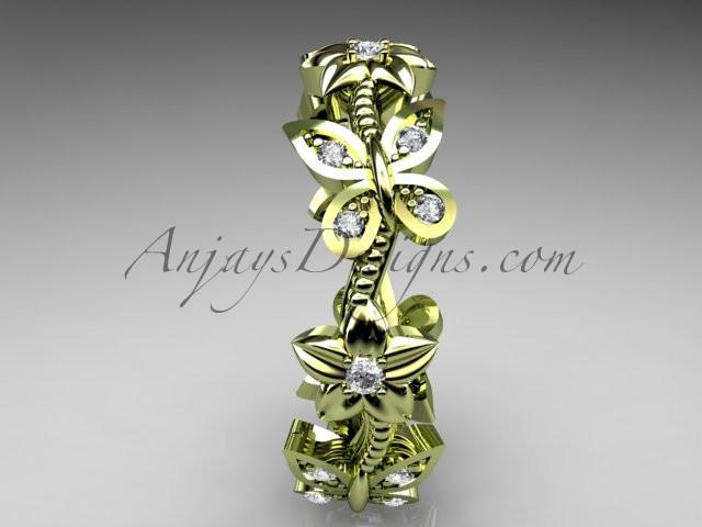 14kt yellow gold diamond floral butterfly wedding ring, engagement ring, wedding band ADLR139 - AnjaysDesigns
