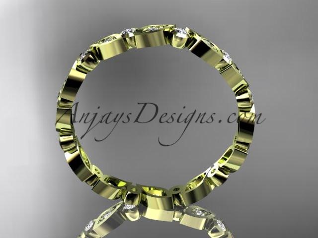 14k yellow gold diamond leaf and vine wedding band,engagement ring ADLR13B - AnjaysDesigns
