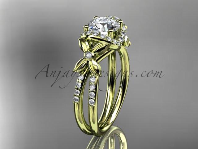 14kt yellow gold diamond floral wedding ring, engagement ring ADLR140 - AnjaysDesigns