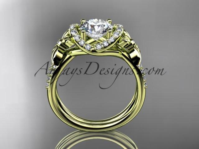 14kt yellow gold diamond floral wedding ring, engagement ring with a "Forever One" Moissanite center stone ADLR140 - AnjaysDesigns