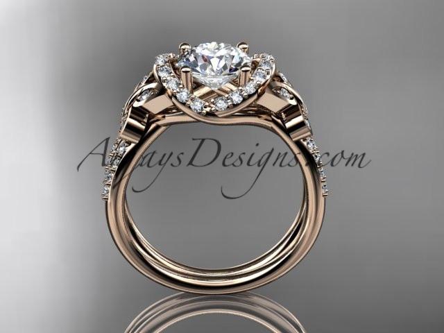 14kt rose gold diamond butterfly wedding ring, engagement ring with a "Forever One" Moissanite center stone ADLR141 - AnjaysDesigns