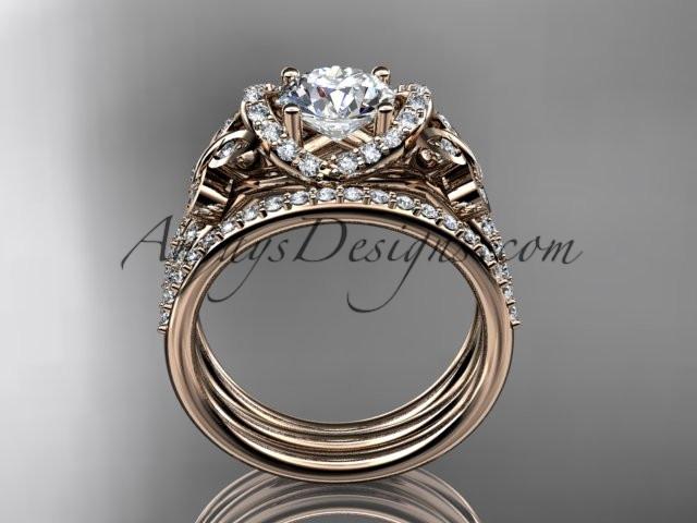 14kt rose gold diamond butterfly wedding ring, engagement set with a "Forever One" Moissanite center stone ADLR141S - AnjaysDesigns