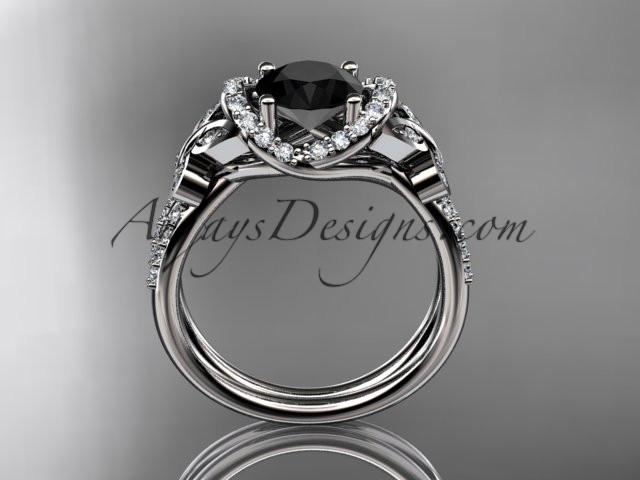 platinum diamond butterfly wedding ring, engagement ring with a Black Diamond center stone ADLR141 - AnjaysDesigns