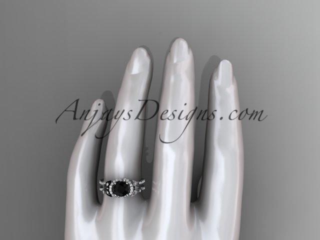 platinum diamond butterfly wedding ring, engagement ring with a Black Diamond center stone ADLR141 - AnjaysDesigns