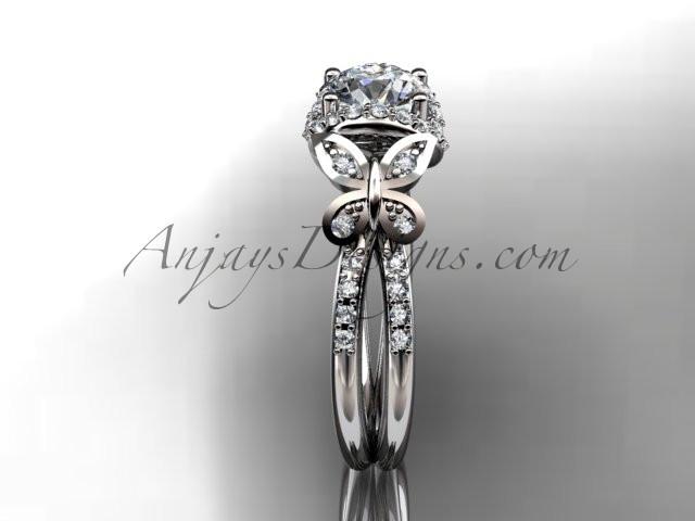 14kt white gold diamond butterfly wedding ring, engagement ring with a "Forever One" Moissanite center stone ADLR141 - AnjaysDesigns