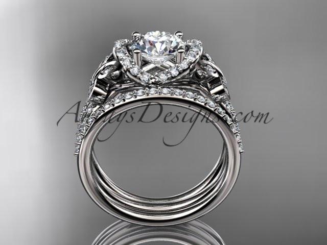 platinum diamond butterfly wedding ring, engagement set with a "Forever One" Moissanite center stone ADLR141S - AnjaysDesigns