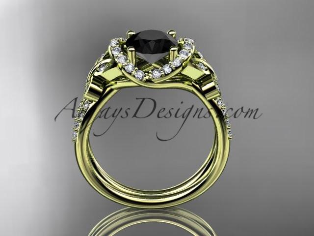 14kt yellow gold diamond butterfly wedding ring, engagement ring with a Black Diamond center stone ADLR141 - AnjaysDesigns