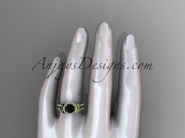 14kt yellow gold diamond butterfly wedding ring, engagement ring with a Black Diamond center stone ADLR141 - AnjaysDesigns