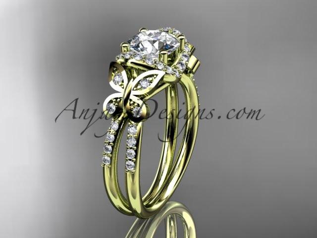 14kt yellow gold diamond butterfly wedding ring, engagement ring ADLR141 - AnjaysDesigns