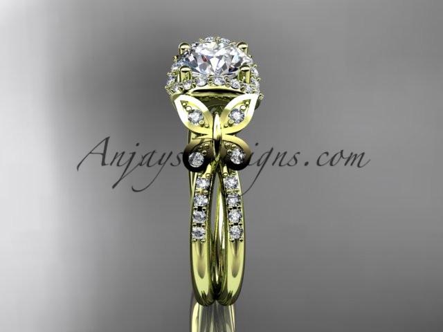 14kt yellow gold diamond butterfly wedding ring, engagement ring with a "Forever One" Moissanite center stone ADLR141 - AnjaysDesigns